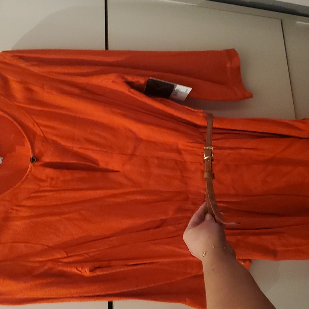 NWT Juicy Couture Orange Blouson Crepe 3/4 Sleeves Edith Dress Size 10 NWT - Picture 7 of 10